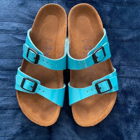 ☀️Birkenstock Arizona 6 Turquoise Patent Leather Sandals with Double Straps ☀️ - Picture 1 of 12